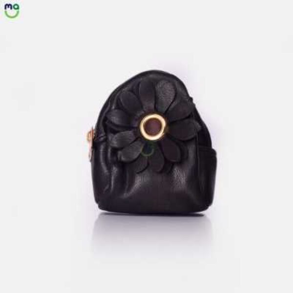 Leather Coin pouch Flower Zipper Pouch. Black