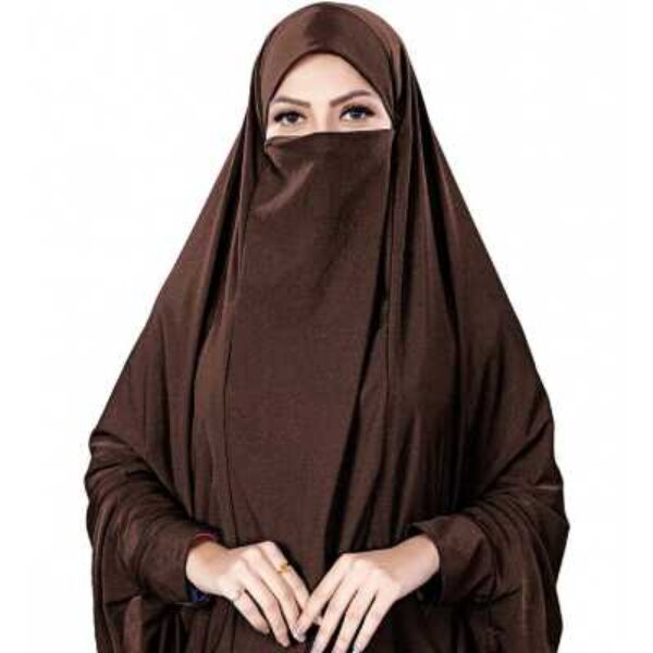 Zara makhna brown color stitched jersey stretchable islamic chadhari hijab with veil and sleeves