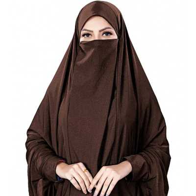 Zara makhna brown color stitched jersey stretchable islamic chadhari hijab with veil and sleeves