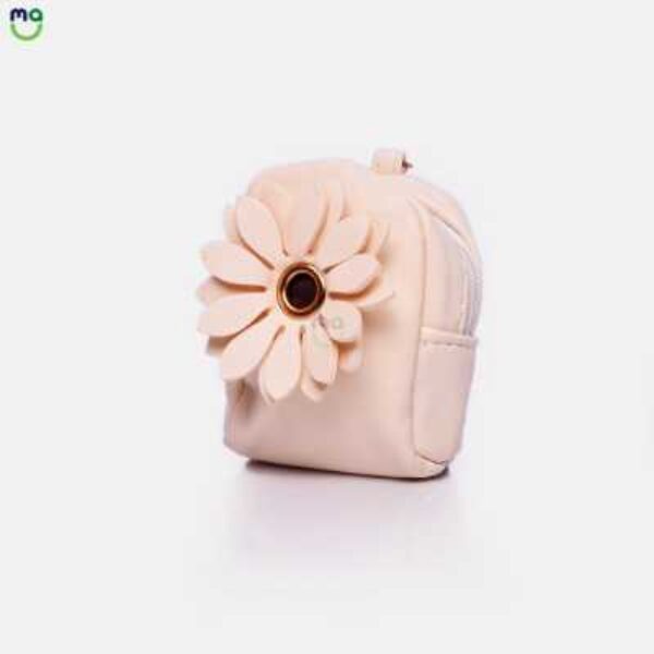 Leather Coin pouch Flower Zipper Pouch. White