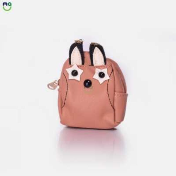Leather Coin pouch Ear Zipper Pouch. Brown