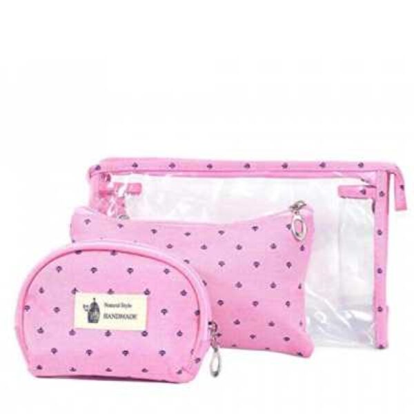 Solotravel 3pcs multi purpose transparent portable makeup pouch, cosmetics & toiletry organizer bag, pink