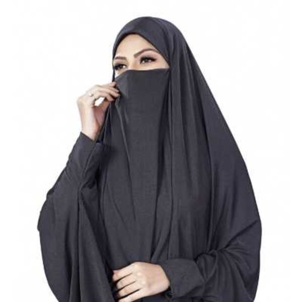 Zara makhna black color stitched jersey stretchable islamic chadhari hijab with veil and sleeves