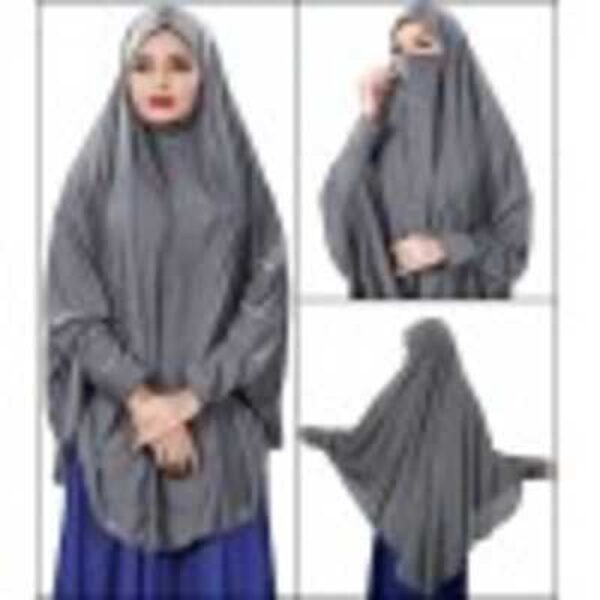 Zara Makhna Grey Color Stitched Jersey Stretchable Islamic Chadhari Hijab With Veil And Sleeves