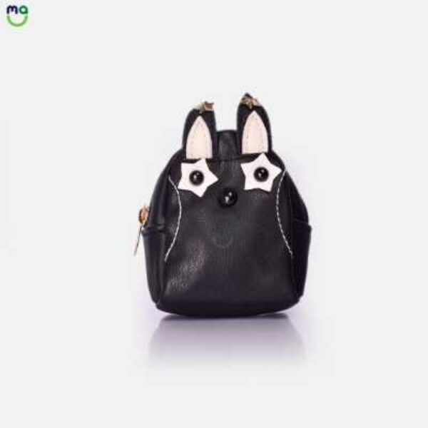 Leather Coin pouch Ear Zipper Pouch. Blac