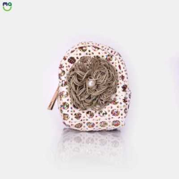 Leather Coin pouch Flower Zipper Pouch. White