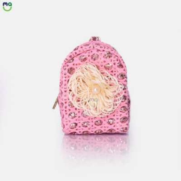Leather Coin pouch Flower Zipper Pouch. Pink