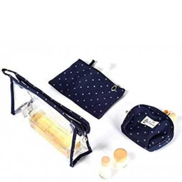 Solotravel 3pcs multi purpose transparent portable makeup pouch, cosmetics & toiletry organizer bag, blue