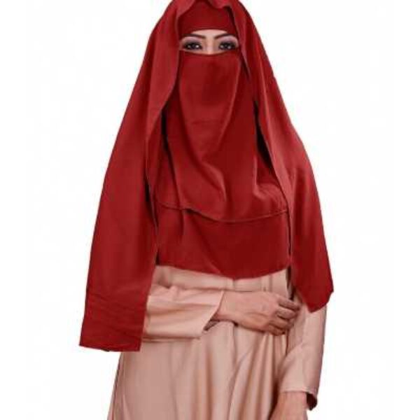Hafsa veil georgette 3 layer hijab style niqab veil scarf (red)
