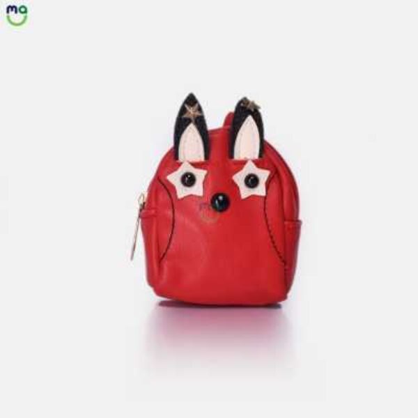Leather Coin pouch Ear Zipper Pouch. Red