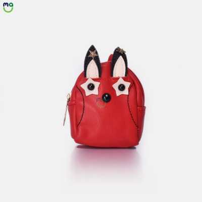 Leather Coin pouch Ear Zipper Pouch. Red