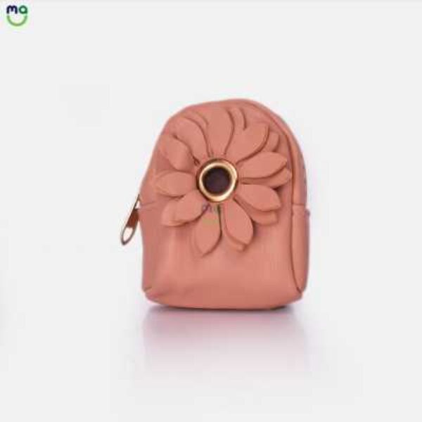 Leather Coin pouch Flower Zipper Pouch. Brown
