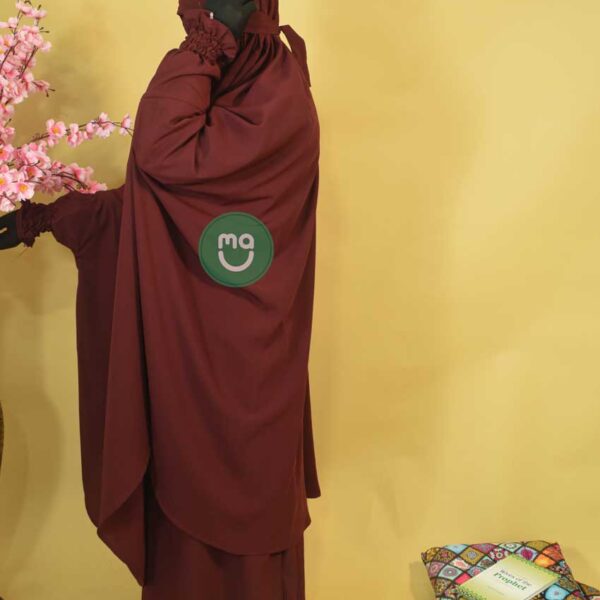 Maroon-Arwa Jilbab Muslim Prayer Islamic Loose Dress FREE SIZE 2-Pieces Praying Set