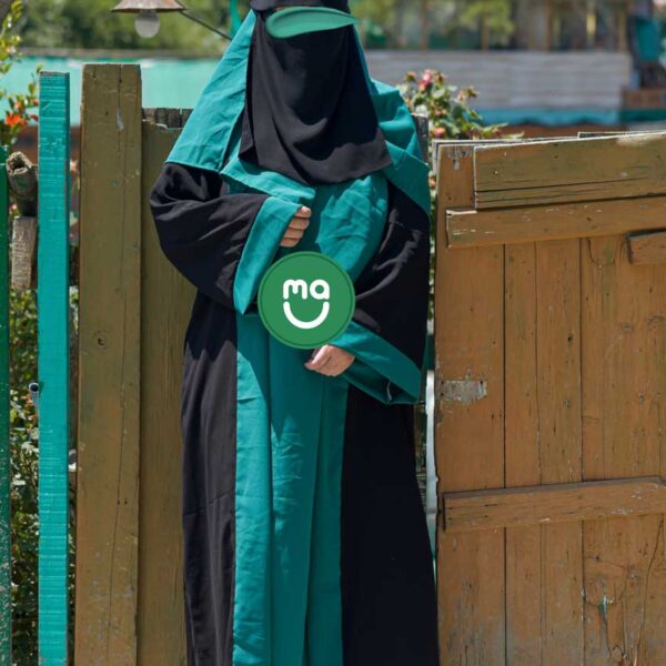 Attached Abaya with Gown & Hijab-Turquoise Blue Color