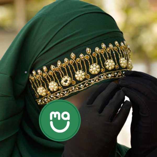 Zardosi Bridal Hijabs with Hand Work-Green