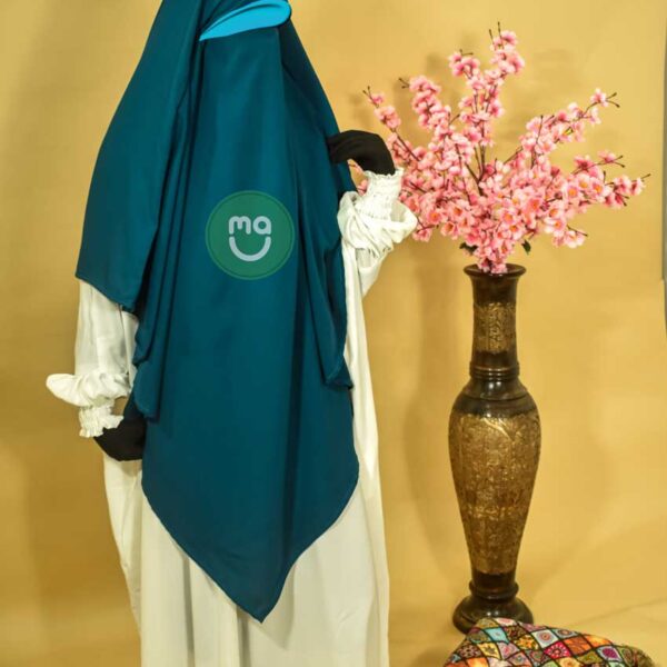 EXTRA LONG TRIANGLE DIAMOND KHIMAR IN FIRDOUS FABRIC- TEAL BLUE