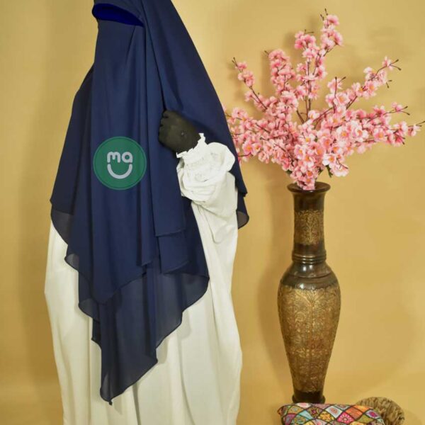 TEAL BLUE-EXTRA LONG TRIANGLE DIAMOND KHIMAR IN FIRDOUS FABRIC - Two Layered
