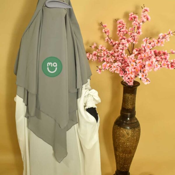 GREY-EXTRA LONG TRIANGLE DIAMOND KHIMAR IN FIRDOUS FABRIC - Three Layered