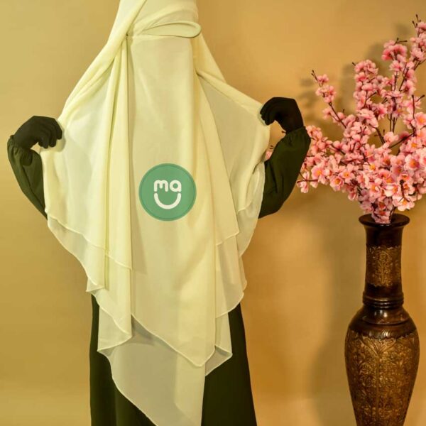 CREAM-EXTRA LONG TRIANGLE DIAMOND KHIMAR IN FIRDOUS FABRIC - Three Layered