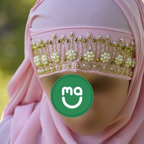 Zardosi Bridal Hijabs with Hand Work- Light Pink