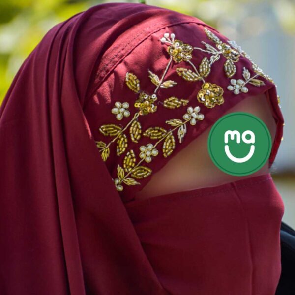 Zardosi Bridal Hijabs with Hand Work- Maroon