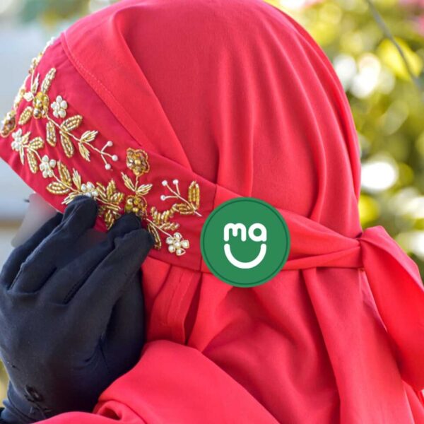 Zardosi Bridal Hijabs with Hand Work- Red