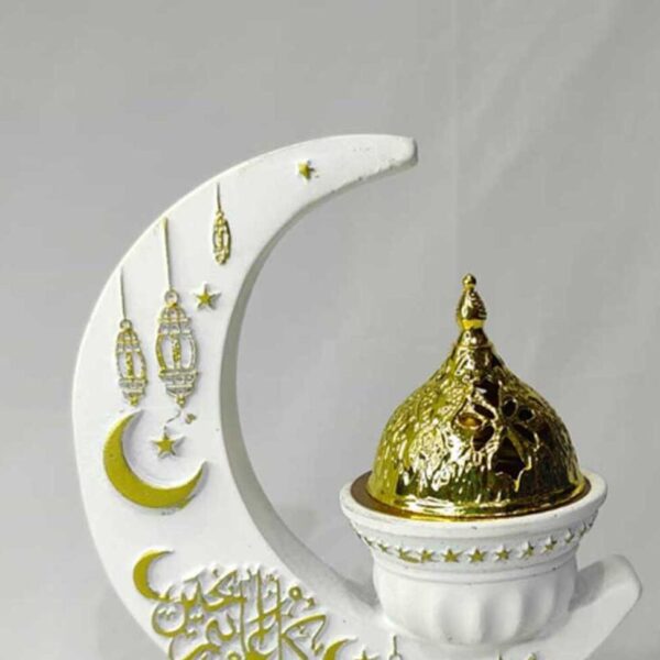 Ceramic Arabic Calligraphy Manual Bakhoor Burner Crescent Shaped-White