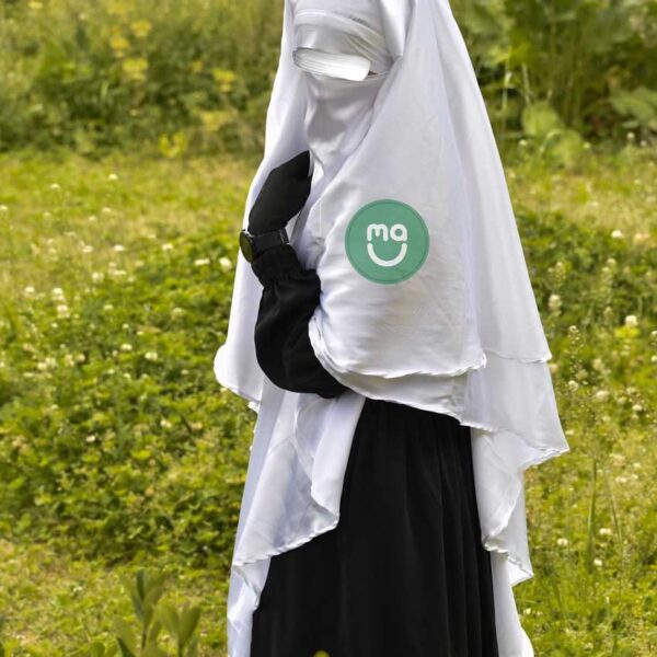 WHITE-EXTRA LONG TRIANGLE DIAMOND KHIMAR IN FIRDOUS FABRIC - Two Layered