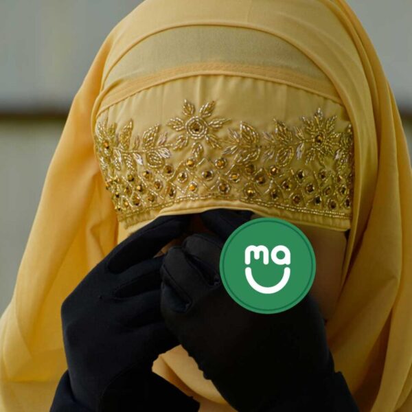 Zardosi Bridal Hijabs with Hand Work- Yellow