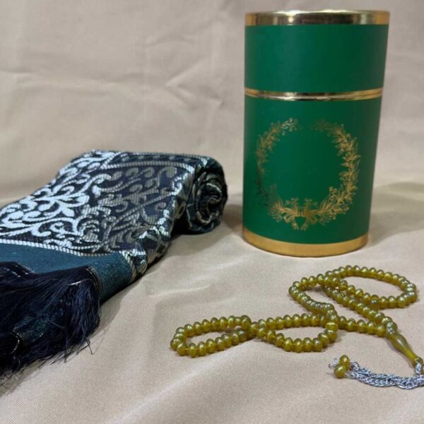 Ihvan online Chenille Muslim Prayer Rug And Beads With Elegant Design Cylinder Gift Box | Janamaz | Sajadah | Soft Islamic Prayer Rug | Islamic Gifts Set | Prayer Carpet Mat Taffeta Fabric