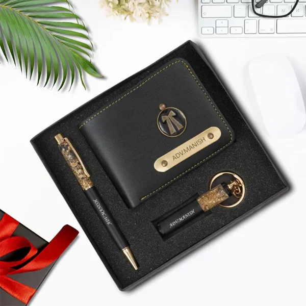 Personalized Wallet With Crystal Pen & Keychain Gift Set