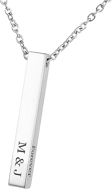 Personalized Custom Text Laser Engraving Name Date Love Note Message Stainless Steel Bar Dangle Pendant Chain Necklace Gift f/Wife Husband Dad Mom Anniversary Valentines Day, Regular - Image 4